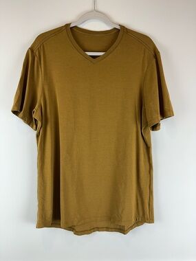 Lululemon Gold Brown V-Neck Short Sleeve Athletic Casual 5 Year Basic Shirt XL